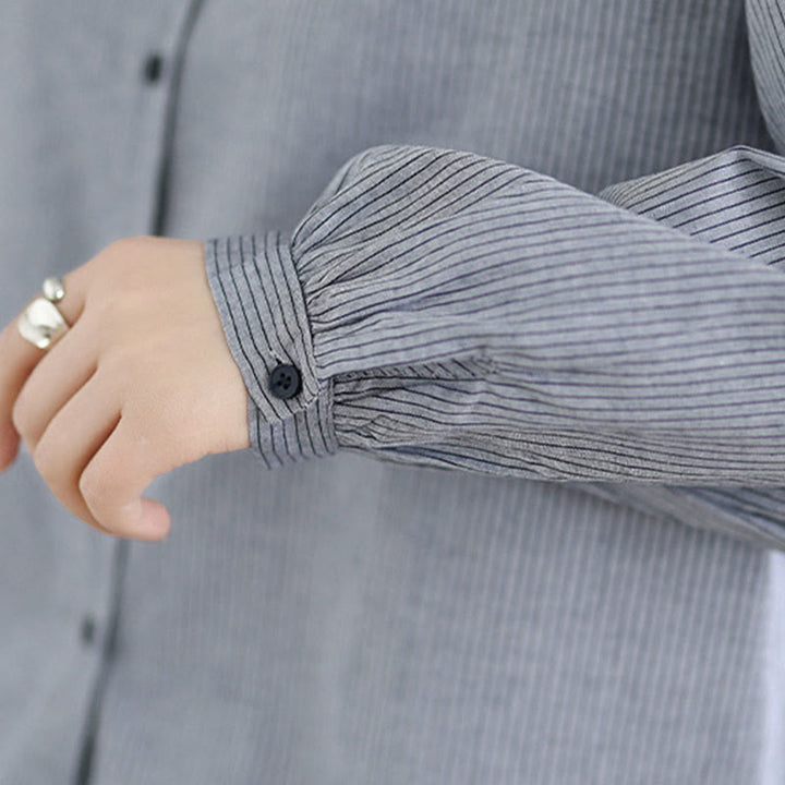 Koszula damska z długim rękawem z bawełny w kratę w paski i falbaniaste brzegi z motywem Buddha Stones - image 18