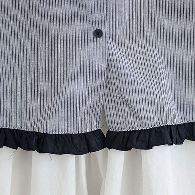 Koszula damska z długim rękawem z bawełny w kratę w paski i falbaniaste brzegi z motywem Buddha Stones - image 20