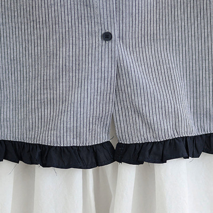 Koszula damska z długim rękawem z bawełny w kratę w paski i falbaniaste brzegi z motywem Buddha Stones - image 20