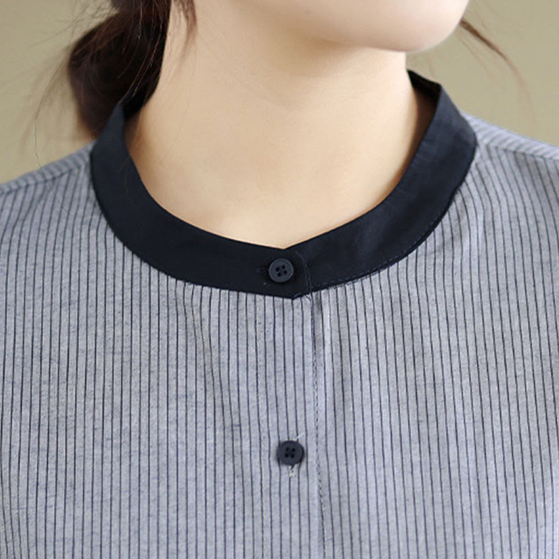 Koszula damska z długim rękawem z bawełny w kratę w paski i falbaniaste brzegi z motywem Buddha Stones - image 16