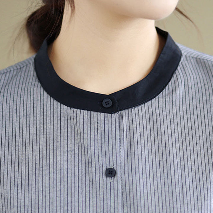 Koszula damska z długim rękawem z bawełny w kratę w paski i falbaniaste brzegi z motywem Buddha Stones - image 16