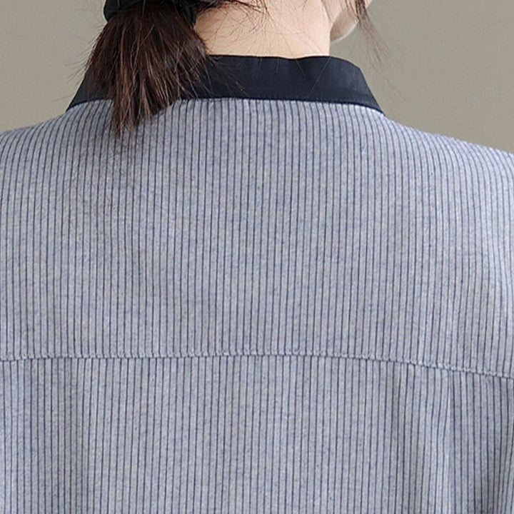 Koszula damska z długim rękawem z bawełny w kratę w paski i falbaniaste brzegi z motywem Buddha Stones - image 17