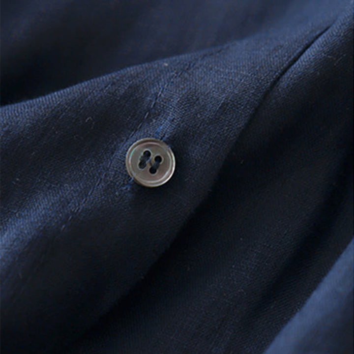 Koszula damska z długim rękawem z bawełny w jednolitym kolorze z okrągłym dekoltem i guzikami w kształcie Buddha Stones - image 2