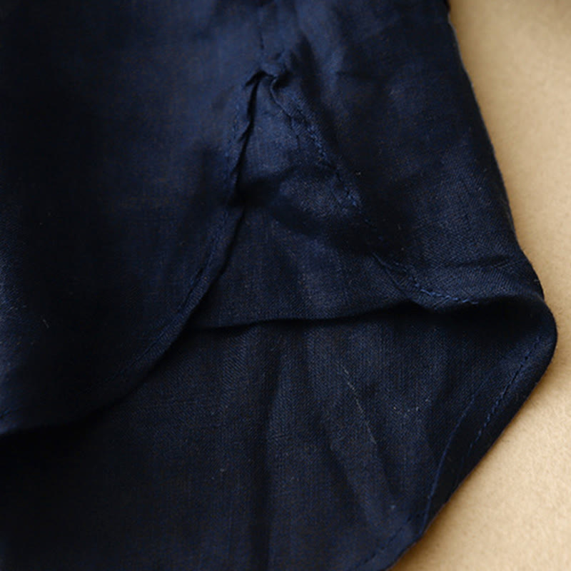 Koszula damska z długim rękawem z bawełny w jednolitym kolorze z okrągłym dekoltem i guzikami w kształcie Buddha Stones - image 4