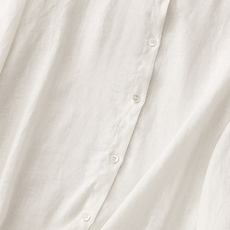 Koszula damska z długim rękawem z bawełny w jednolitym kolorze z okrągłym dekoltem i guzikami w kształcie Buddha Stones - image 11