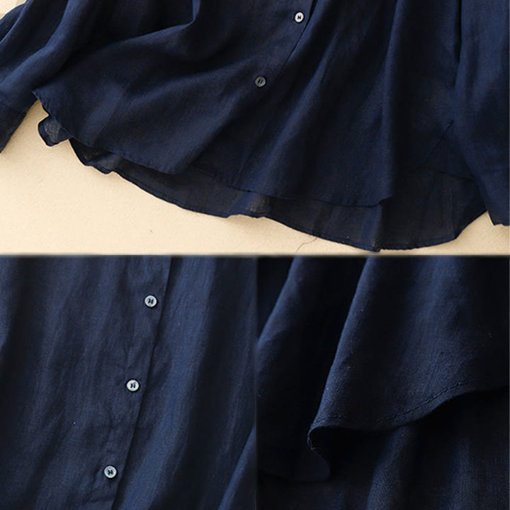 Koszula damska z długim rękawem z bawełny w jednolitym kolorze z okrągłym dekoltem i guzikami w kształcie Buddha Stones - image 5