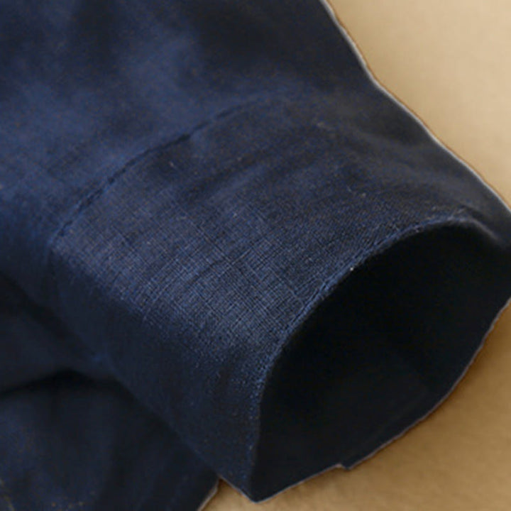 Koszula damska z długim rękawem z bawełny w jednolitym kolorze z okrągłym dekoltem i guzikami w kształcie Buddha Stones - image 3