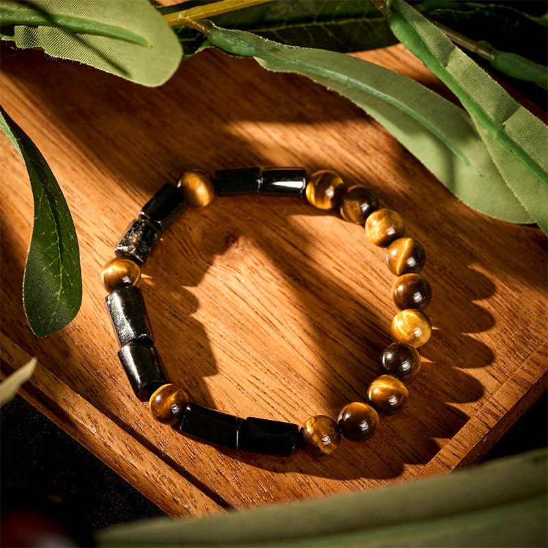 Bransoletka Buddha Stones Natural Black Tourmaline Tiger Eye Positive - image 1