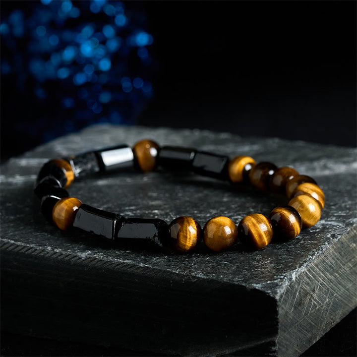 Bransoletka Buddha Stones Natural Black Tourmaline Tiger Eye Positive - Czarny turmalin i tygrysie oko - image 0