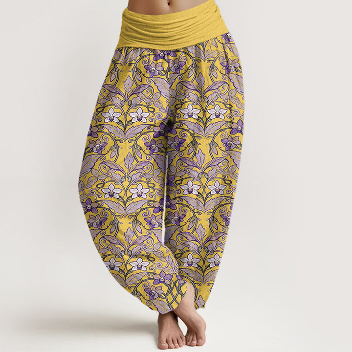 Spodnie haremki damskie z elastyczną talią, bawełniane, z motywem gwiazdek i liści, z Buddha Stones - Nawłoć - US16, UK/AU20, EU48 (3XL) - image 5