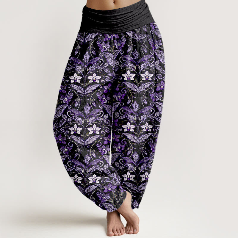 Spodnie haremki damskie z elastyczną talią, bawełniane, z motywem gwiazdek i liści, z Buddha Stones - Czarny - US16, UK/AU20, EU48 (3XL) - image 8