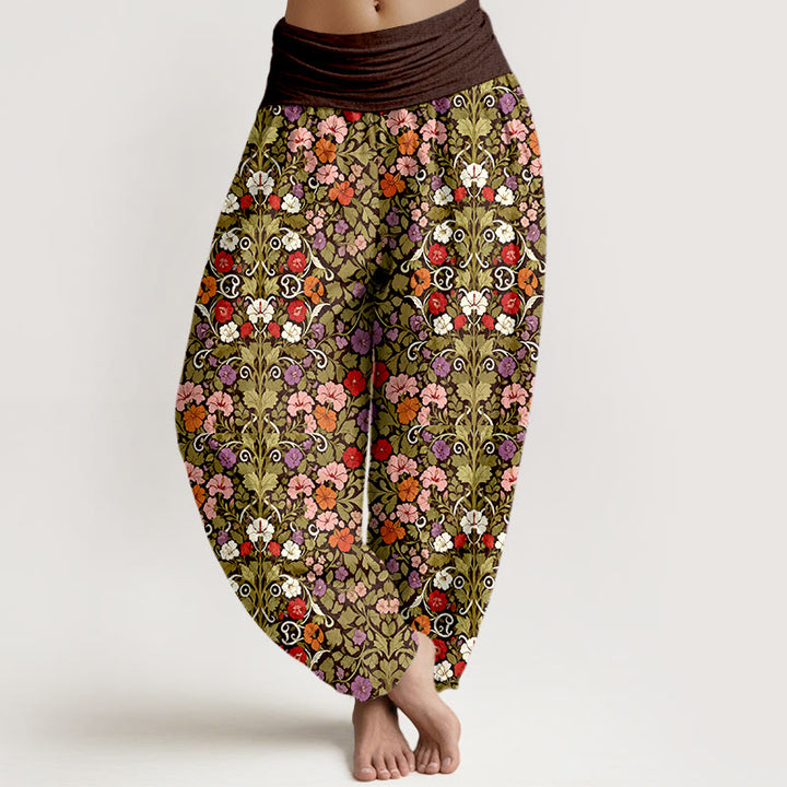 Buddha Stones haremki damskie z elastyczną talią i bawełnianą, miękką kolorystyką i wzorem w kwiaty i liście - SaddleBrown - US16, UK/AU20, EU48 (3XL) - image 5