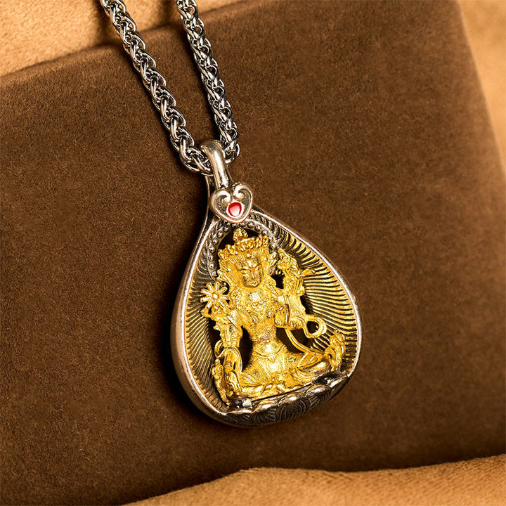 Naszyjnik z wisiorkiem szczęścia, Buddha Stones , zielona Tara, Budda Siakjamuni, łańcuszek miedziany ze srebra - image 2