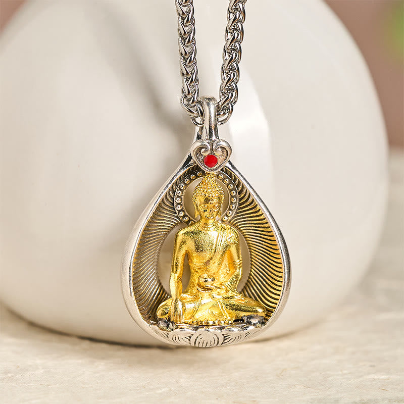 Naszyjnik z wisiorkiem szczęścia, Buddha Stones , zielona Tara, Budda Siakjamuni, łańcuszek miedziany ze srebra - image 9