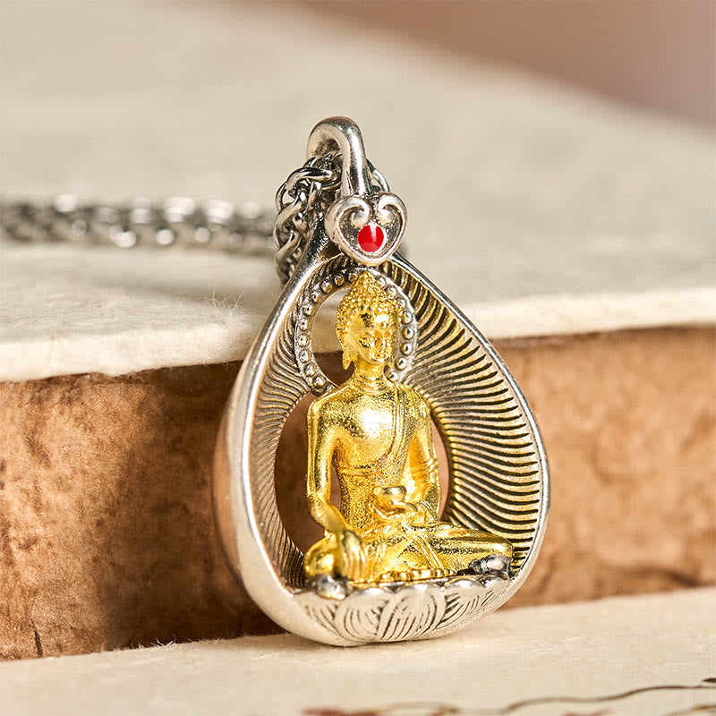 Naszyjnik z wisiorkiem szczęścia, Buddha Stones , zielona Tara, Budda Siakjamuni, łańcuszek miedziany ze srebra - Budda Siakjamuni - image 8