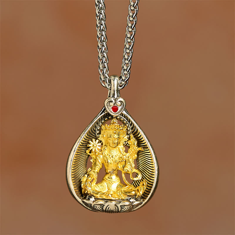Naszyjnik z wisiorkiem szczęścia, Buddha Stones , zielona Tara, Budda Siakjamuni, łańcuszek miedziany ze srebra - image 3