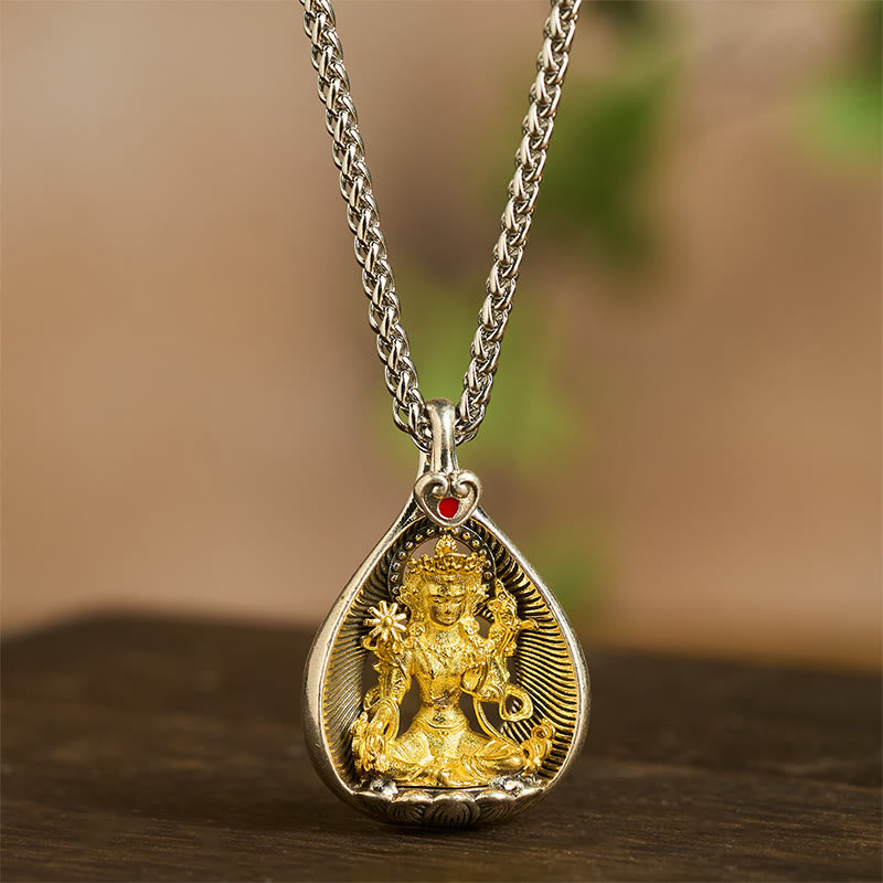 Naszyjnik z wisiorkiem szczęścia, Buddha Stones , zielona Tara, Budda Siakjamuni, łańcuszek miedziany ze srebra - image 4