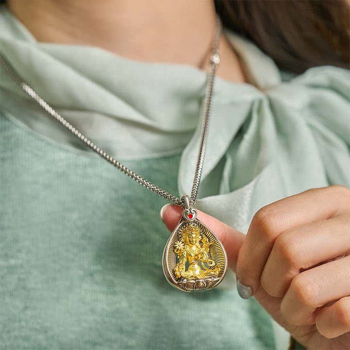 Naszyjnik z wisiorkiem szczęścia, Buddha Stones , zielona Tara, Budda Siakjamuni, łańcuszek miedziany ze srebra - image 5