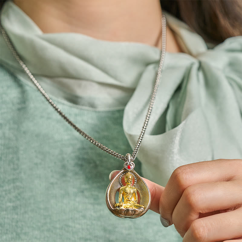 Naszyjnik z wisiorkiem szczęścia, Buddha Stones , zielona Tara, Budda Siakjamuni, łańcuszek miedziany ze srebra - image 13