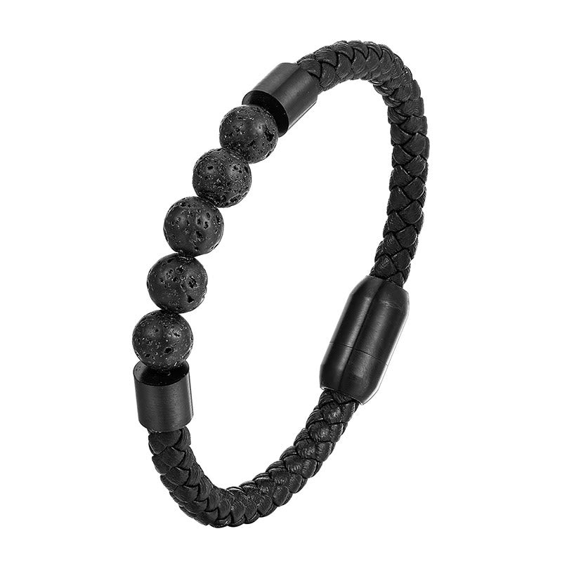 Bransoletka ze skóry stymulującej z Buddha Stones , matowym kamieniem lawowym i tygrysim okiem ze stali tytanowej - Kamień lawowy (obwód nadgarstka: 18-19 cm) - image 5