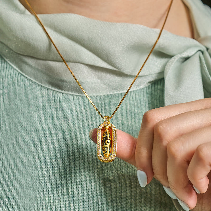 Naszyjnik z Buddha Stones" z 24-karatowego złota, z dziewięcioocznymi koralikami Dzi i wzorem bogactwa - image 5