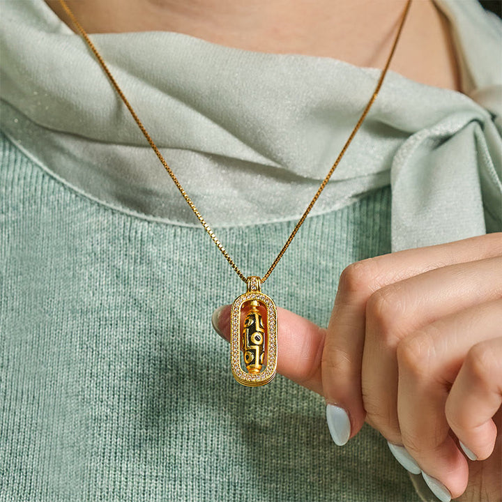 Naszyjnik z Buddha Stones" z 24-karatowego złota, z dziewięcioocznymi koralikami Dzi i wzorem bogactwa - image 5