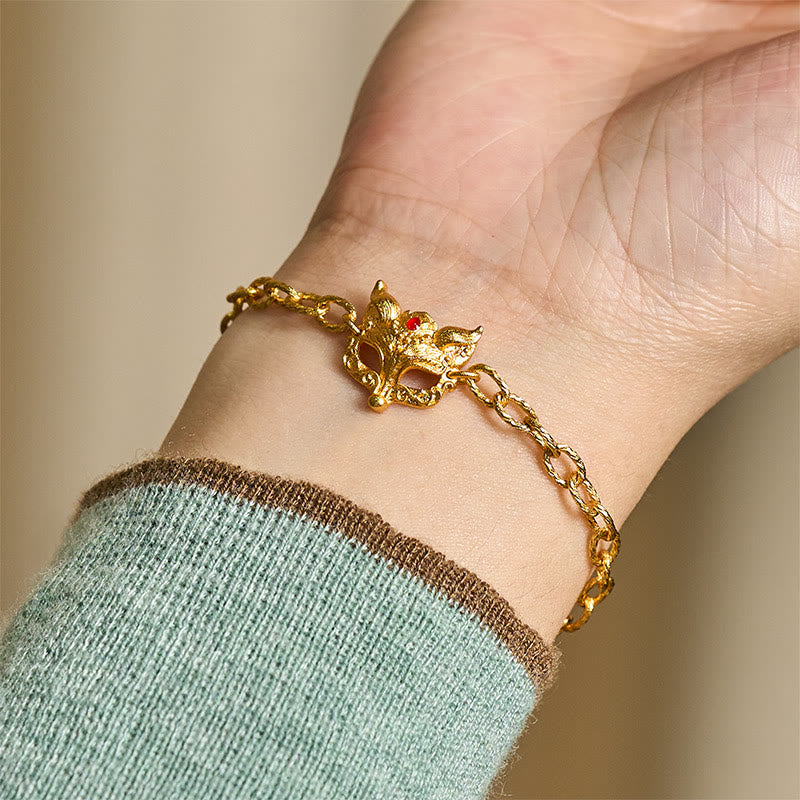 Bransoletka z łańcuszkiem z zawieszką w kształcie serca z motywem lisa, pozłacana 24-karatowym złotem z Buddha Stones - image 7