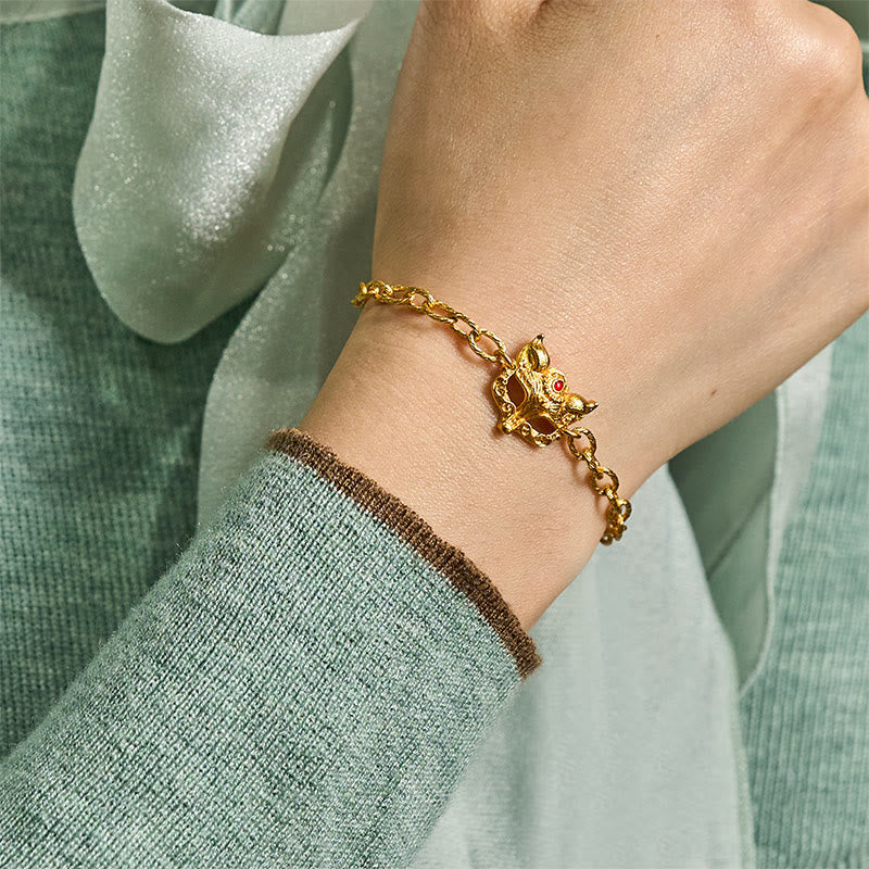 Bransoletka z łańcuszkiem z zawieszką w kształcie serca z motywem lisa, pozłacana 24-karatowym złotem z Buddha Stones - image 6