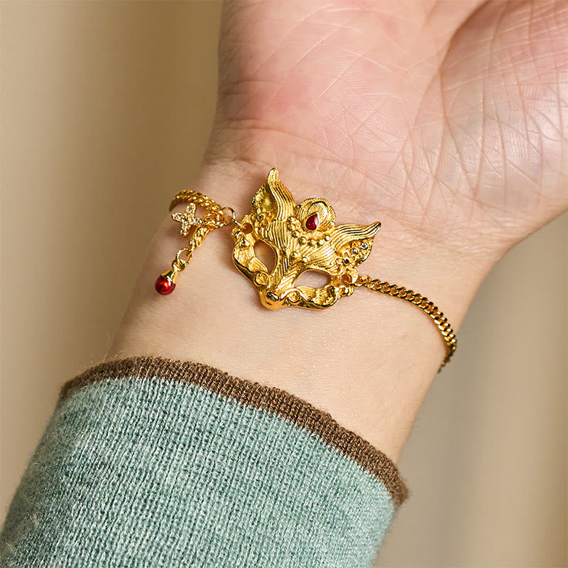 Bransoletka z łańcuszkiem z zawieszką w kształcie maski lisa , Buddha Stones, 24-karatowym złotem - image 7