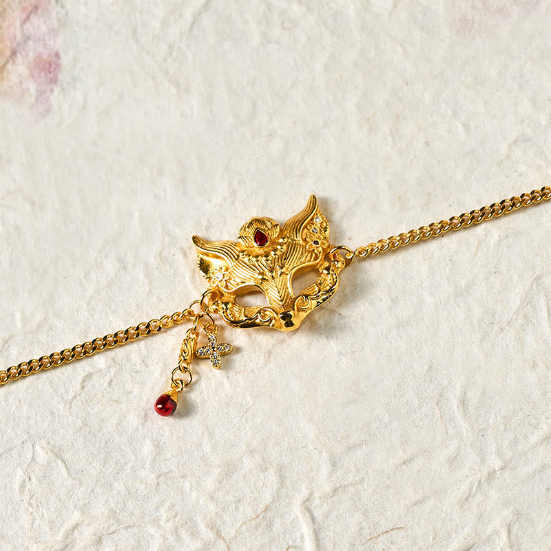 Bransoletka z łańcuszkiem z zawieszką w kształcie maski lisa , Buddha Stones, 24-karatowym złotem - image 5