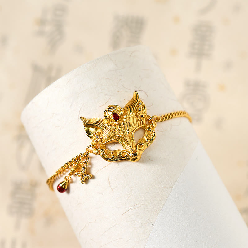 Bransoletka z łańcuszkiem z zawieszką w kształcie maski lisa , Buddha Stones, 24-karatowym złotem - image 4