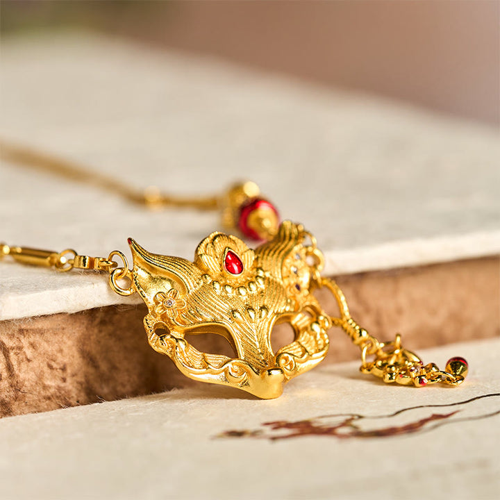 Naszyjnik z wisiorkiem z frędzlami z motywem lisa, wykonany z mosiądzu platerowanego 24-karatowym złotem - image 3