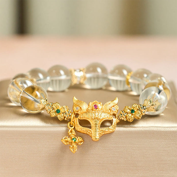 Bransoletka ochronna z białymi kryształkami i zawieszką z Buddha Stones w kształcie krzyża lisa - Biały kryształ (obwód nadgarstka: 14-19 cm) - image 0