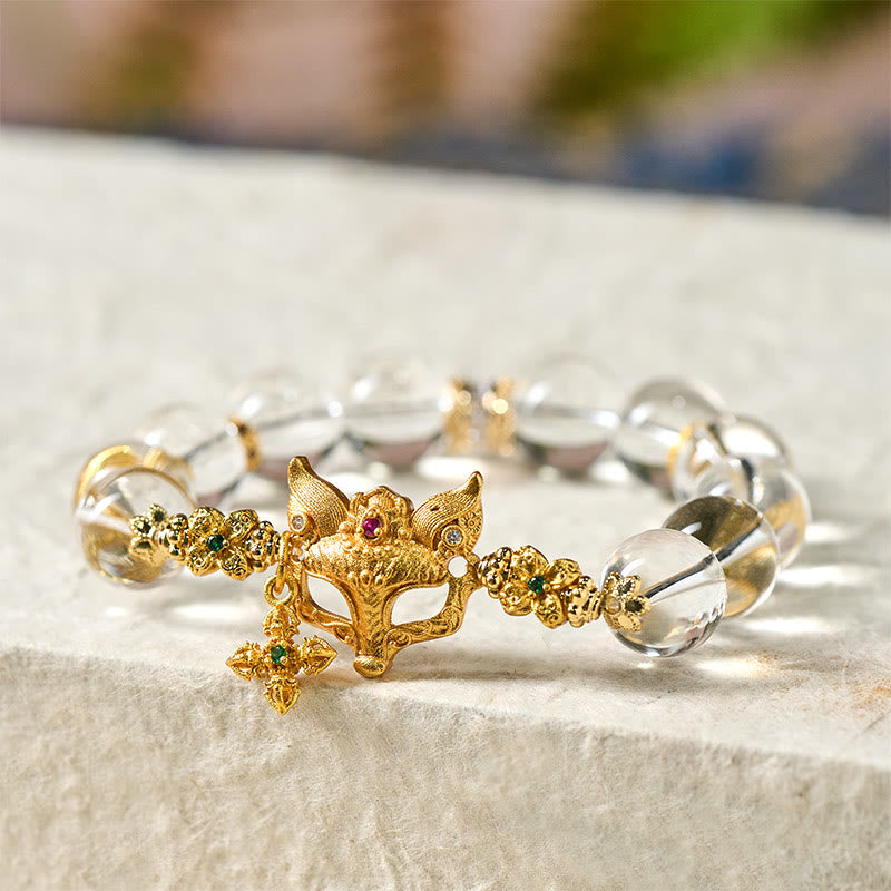 Bransoletka ochronna z białymi kryształkami i zawieszką z Buddha Stones w kształcie krzyża lisa - image 4