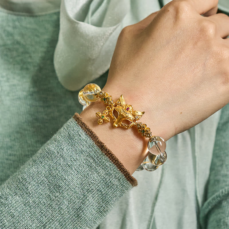 Bransoletka ochronna z białymi kryształkami i zawieszką z Buddha Stones w kształcie krzyża lisa - image 7