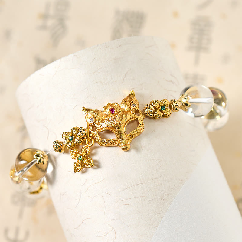 Bransoletka ochronna z białymi kryształkami i zawieszką z Buddha Stones w kształcie krzyża lisa - image 5