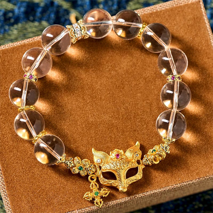 Bransoletka ochronna z białymi kryształkami i zawieszką z Buddha Stones w kształcie krzyża lisa - image 2