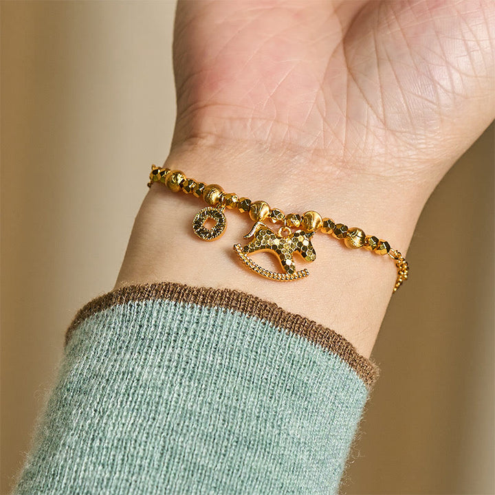 Bransoletka z Buddha Stones, chińskim zodiakiem, rokiem konia, 24-karatowym złotem, miedziana moneta, przynosząca szczęście - image 7