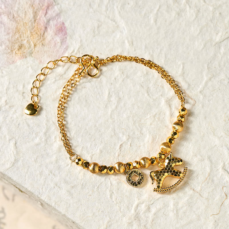 Bransoletka z Buddha Stones, chińskim zodiakiem, rokiem konia, 24-karatowym złotem, miedziana moneta, przynosząca szczęście - image 1