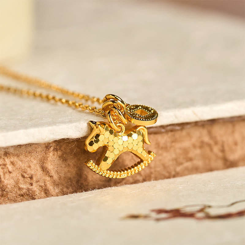 Naszyjnik z Buddha Stones z roku konia, 24-karatowym złotem i miedzią - Miedziany koń na biegunach - image 0