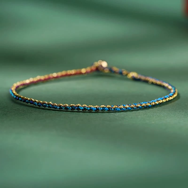 Buddha Stones Kolorowa Lina Szczęścia Moneta Koralik Obfitość Bardzo Cienka Bransoletka Pleciona - Ciemnoniebieski - Goła lina - 20 cm - image 19