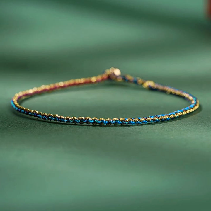 Buddha Stones Kolorowa Lina Szczęścia Moneta Koralik Obfitość Bardzo Cienka Bransoletka Pleciona - Ciemnoniebieski - Goła lina - 20 cm - image 19