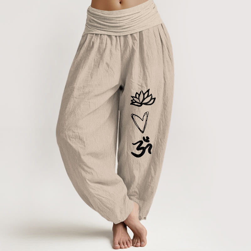 Buddha Stones z czystej bawełny, wzór serca lotosu, symbol Om, damskie spodnie haremowe z elastyczną talią - Dębnik - US16, UK/AU20, EU48 (3XL) - image 11