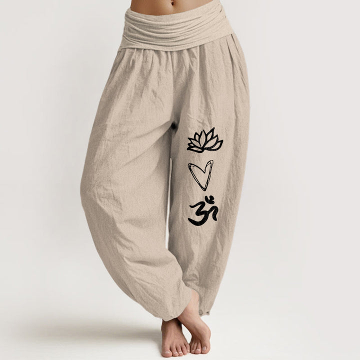 Buddha Stones z czystej bawełny, wzór serca lotosu, symbol Om, damskie spodnie haremowe z elastyczną talią - Dębnik - US16, UK/AU20, EU48 (3XL) - image 11
