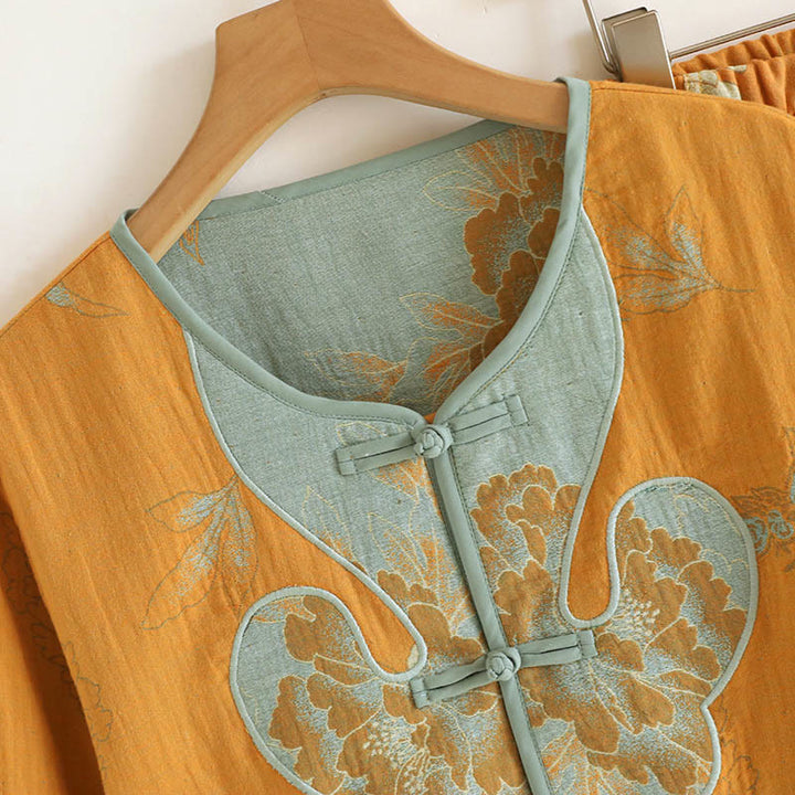 Buddha Stones, 2 sztuki, kardigan z nadrukiem żaby, długi rękaw, spodnie, kieszenie, bawełniany komplet  - image 2