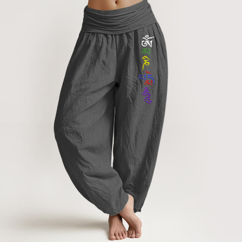 Buddha Stones spodnie haremowe z elastyczną talią, wykonane z czystej bawełny, z symbolem Om w stylu tybetańskim - DimGray - US16, UK/AU20, EU48 (3XL) - image 8