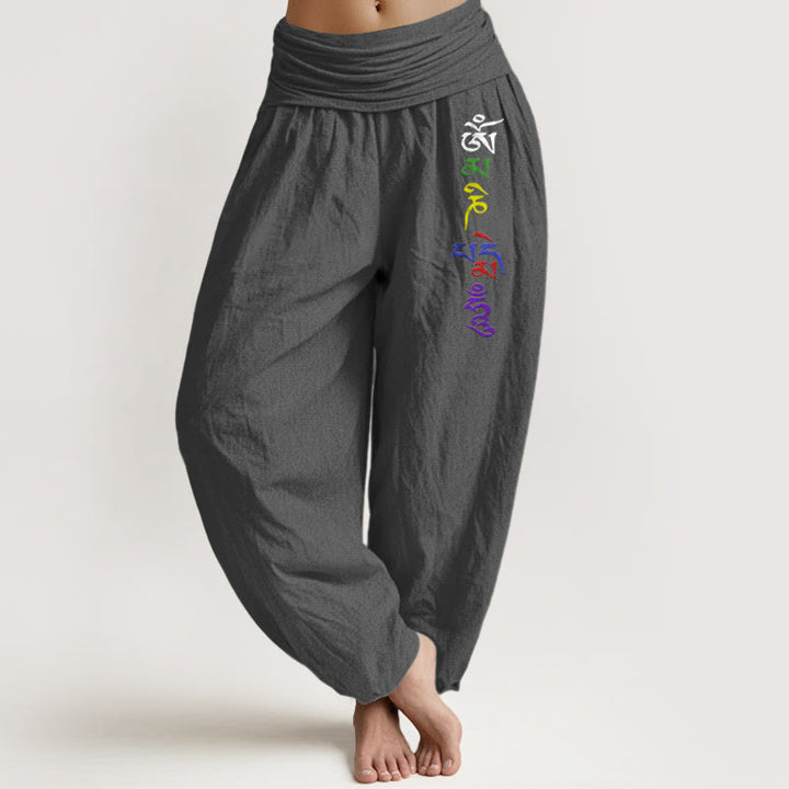 Buddha Stones spodnie haremowe z elastyczną talią, wykonane z czystej bawełny, z symbolem Om w stylu tybetańskim - DimGray - US16, UK/AU20, EU48 (3XL) - image 8