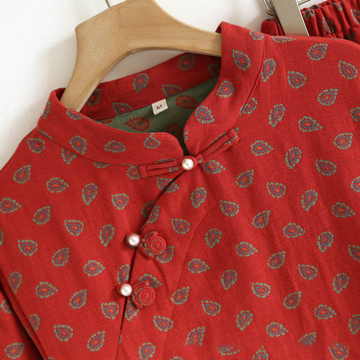 Buddha Stones, 2 sztuki, kolorowa, kwiatowa koszula z długim rękawem i guzikami żaby, komplet z czystej bawełny  - image 9