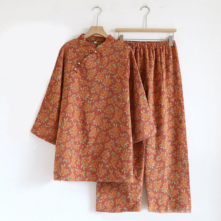 Buddha Stones, 2 sztuki, kolorowa, kwiatowa koszula z długim rękawem i guzikami żaby, komplet z czystej bawełny  - IndianRed - US6, UK/AU10, EU38 (XL) - image 19