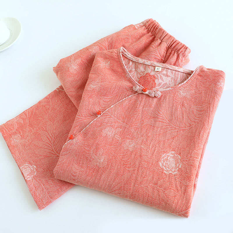 Buddha Stones, 2 sztuki, kwiatowy wzór, koszula z długim rękawem, okrągły dekolt, spodnie zapinane na guziki, komplet bawełniany  - image 26